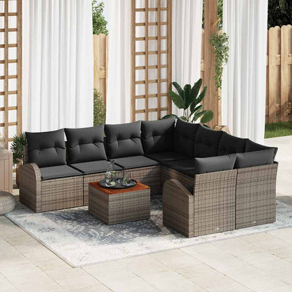 Set Divano da Giardino 9 pcs Grigio polyrattan