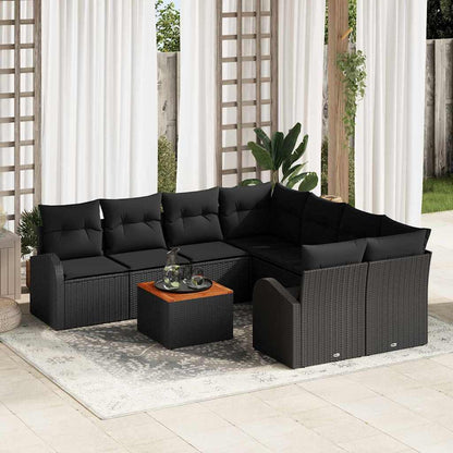 Set Divano da Giardino con archiviazione 9 pcs Nero polyrattan