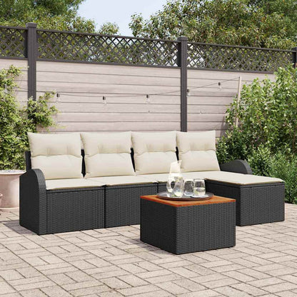 Set Divano da Giardino 6 pcs Nero e Crema polyrattan