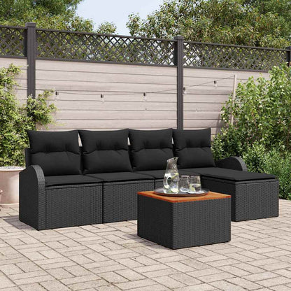 Set Divano da Giardino con archiviazione 6 pcs Nero polyrattan