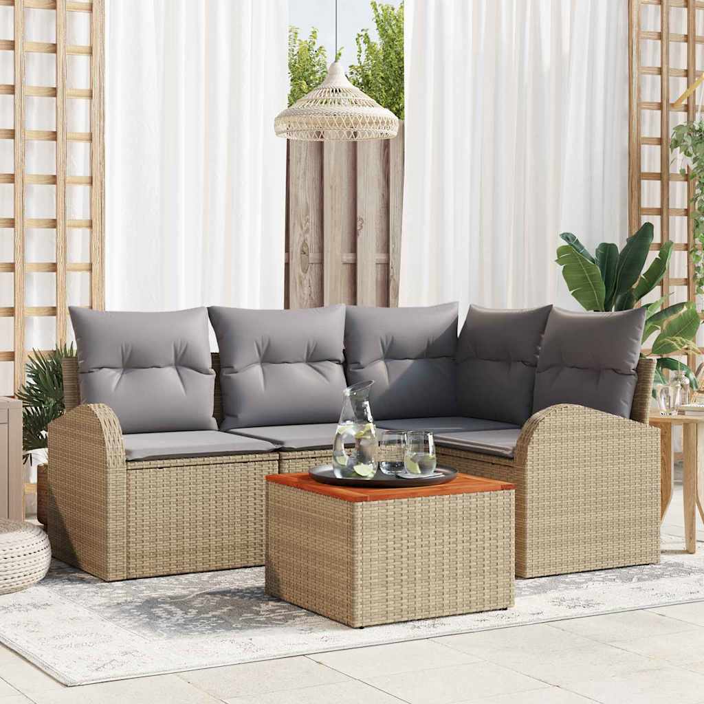 Set Divano da Giardino 5 pcs Beige e grigio chiaro polyrattan