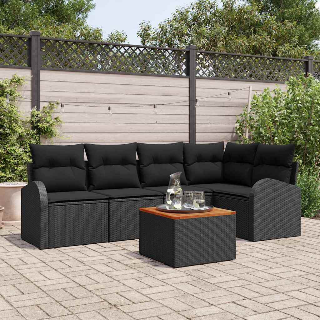Set Divano da Giardino con archiviazione 6 pcs Nero polyrattan