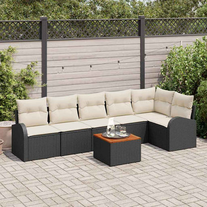 Set Divano da Giardino 7 pcs Nero e Crema polyrattan