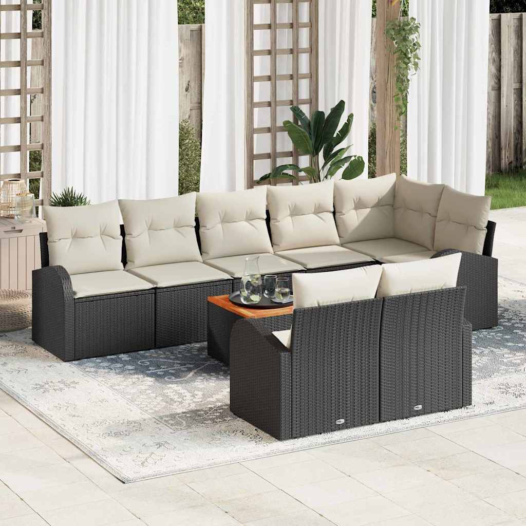 Set Divano da Giardino 9 pcs Nero e Crema polyrattan