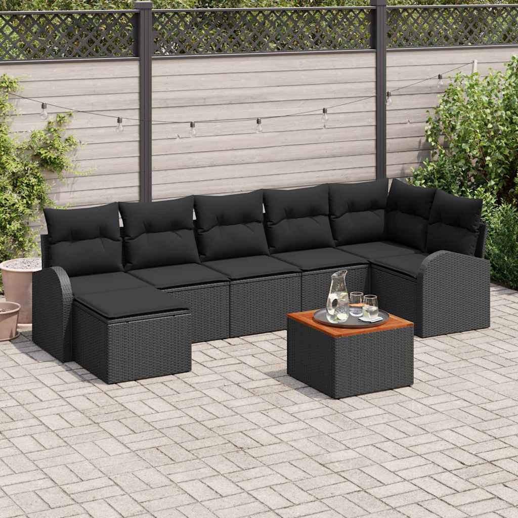 Set Divano da Giardino con archiviazione 8 pcs Nero polyrattan