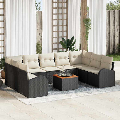 Set Divano da Giardino 10 pcs Nero e Crema polyrattan