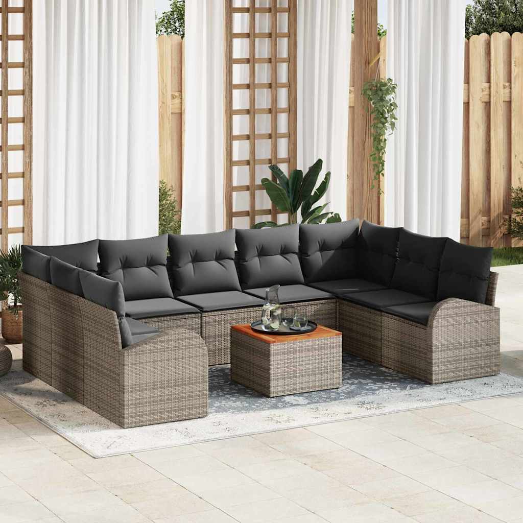 Set Divano da Giardino 10 pcs Grigio polyrattan