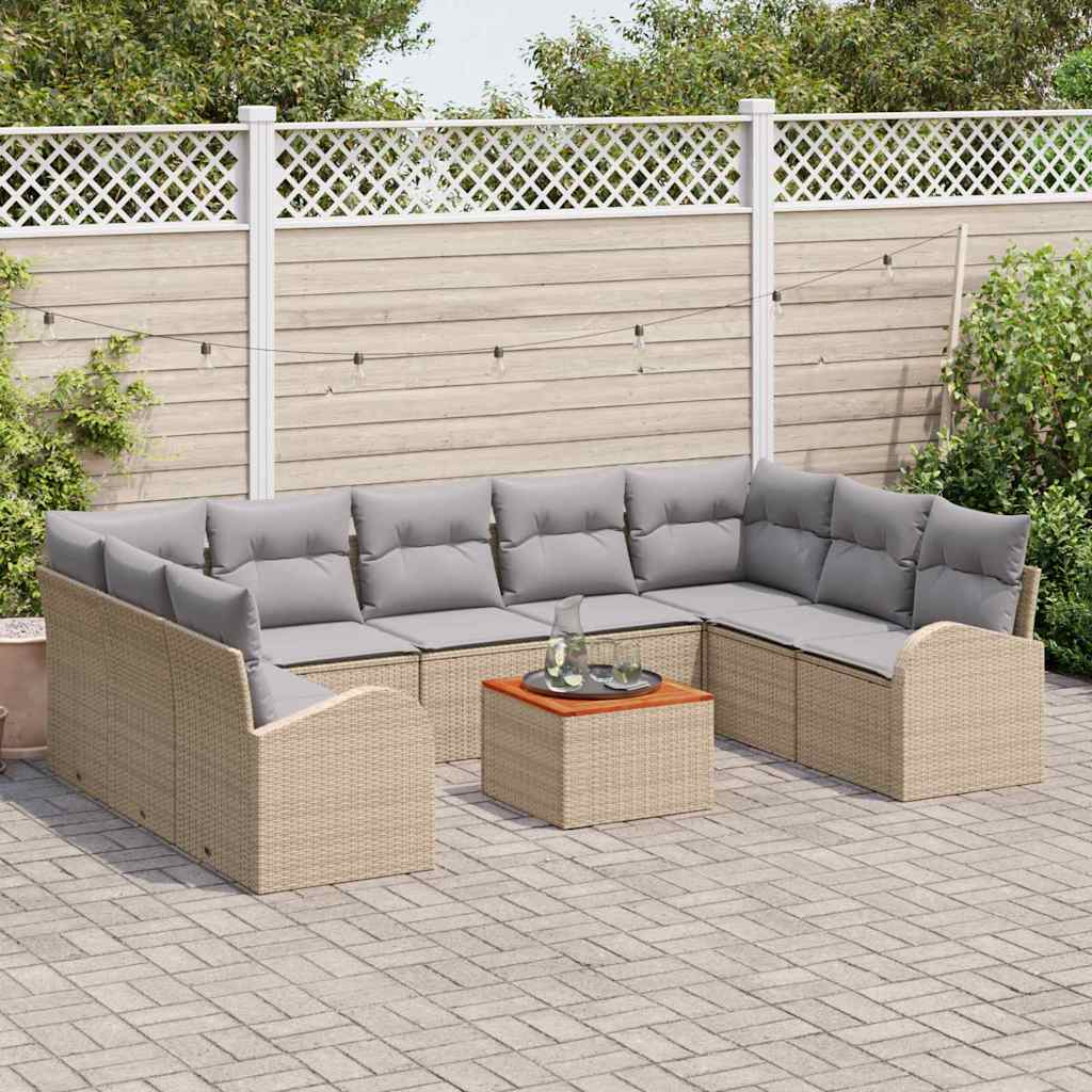 Set Divano da Giardino 10 pcs beige e grigio chiaro polyrattan