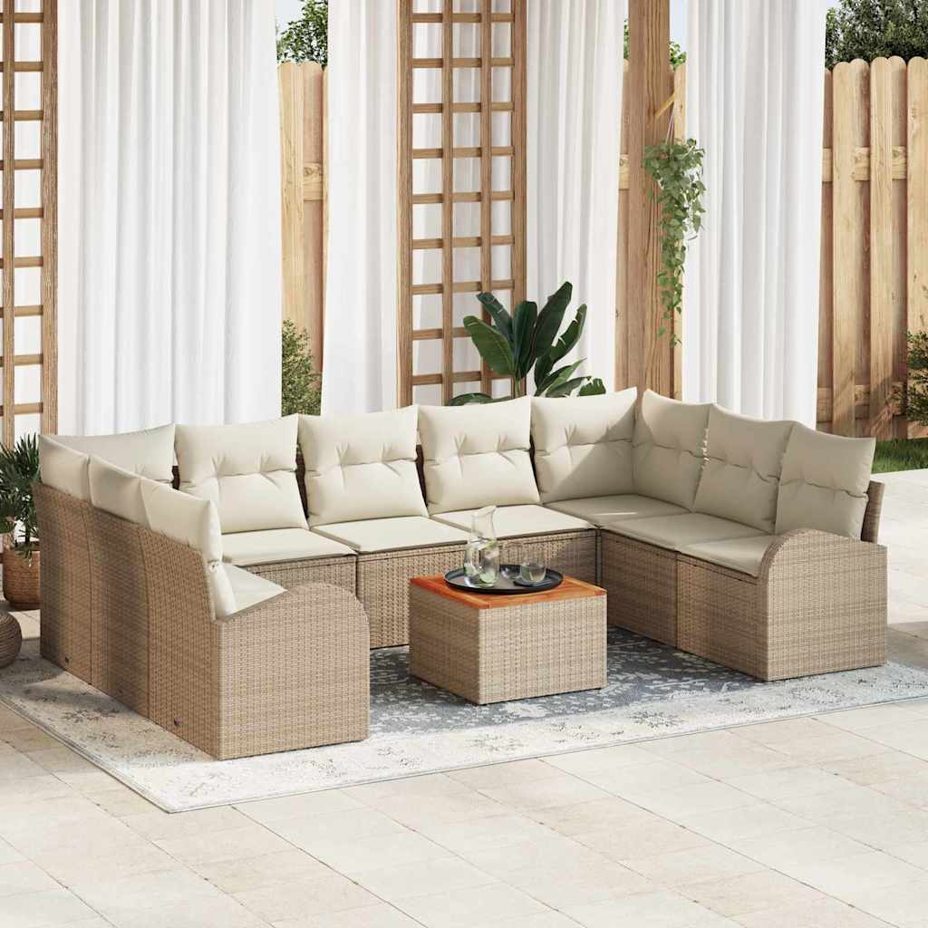 Set Divano da Giardino 10 pcs Beige e Crema polyrattan