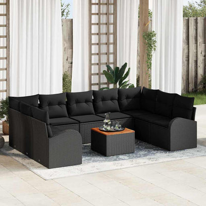 Set Divano da Giardino con archiviazione 10 pcs Nero polyrattan