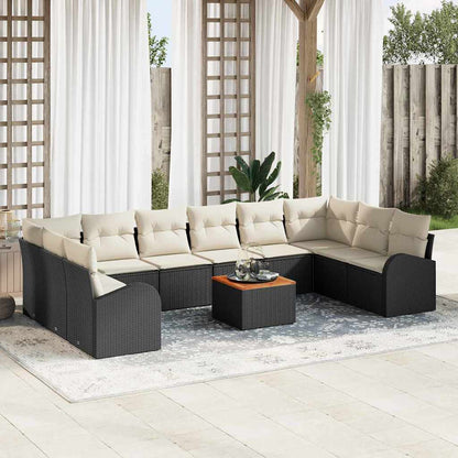 Set Divano da Giardino 11 pcs Nero e Crema polyrattan