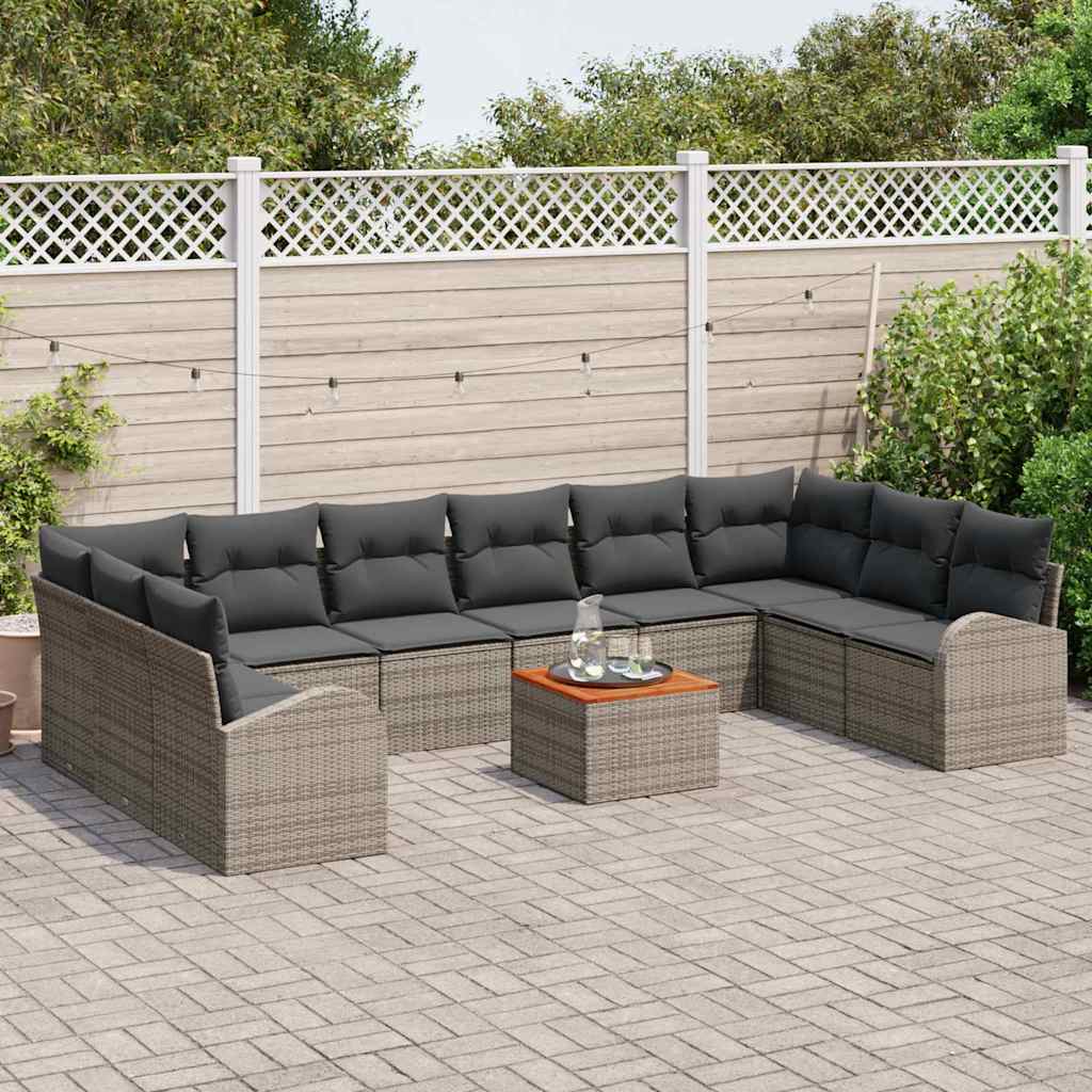 Set Divano da Giardino 11 pcs Grigio polyrattan