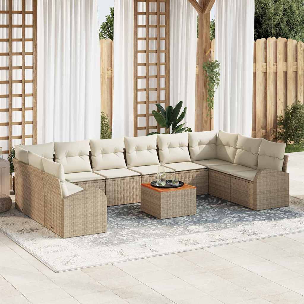 Set Divano da Giardino 11 pcs Beige e Crema polyrattan