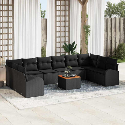 Set Divano da Giardino con archiviazione 11 pcs Nero polyrattan