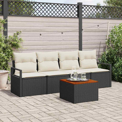 Set Divano da Giardino 5 pcs Nero e Crema polyrattan