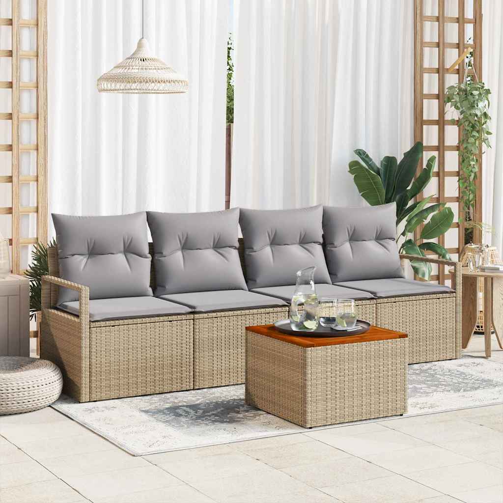 Set Divano da Giardino 5 pcs Beige e grigio chiaro polyrattan