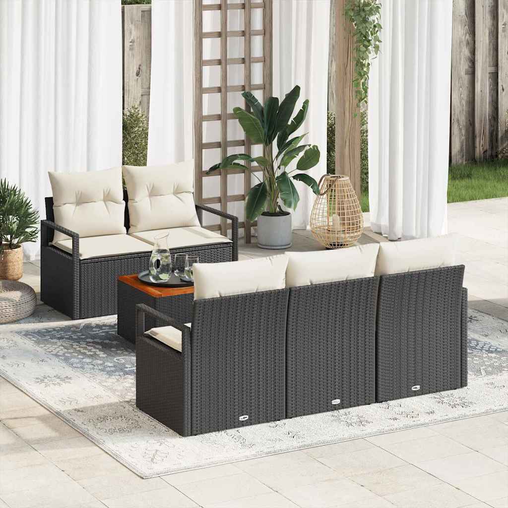 Set Divano da Giardino 6 pcs Nero e Crema polyrattan