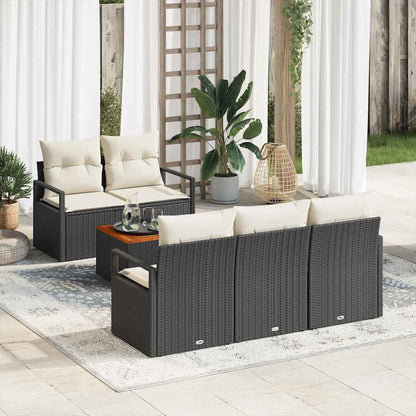 Set Divano da Giardino 6 pcs Nero e Crema polyrattan