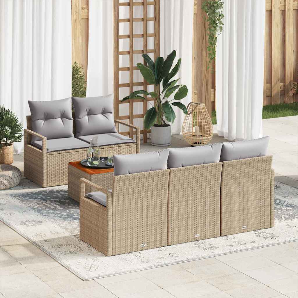 Set Divano da Giardino 6 pcs Beige e grigio chiaro polyrattan