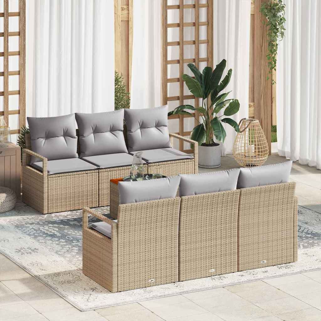 Set Divano da Giardino 7 pcs Beige e grigio chiaro polyrattan