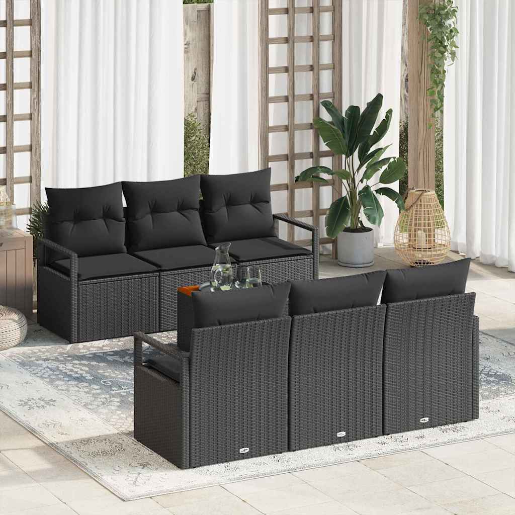 Set Divano da Giardino con archiviazione 7 pcs Nero polyrattan
