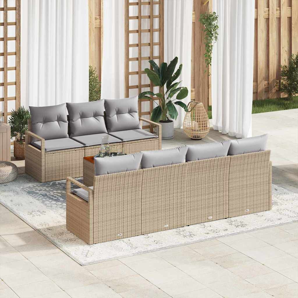 Set Divano da Giardino 8 pcs Beige e Grigio Chiaro polyrattan