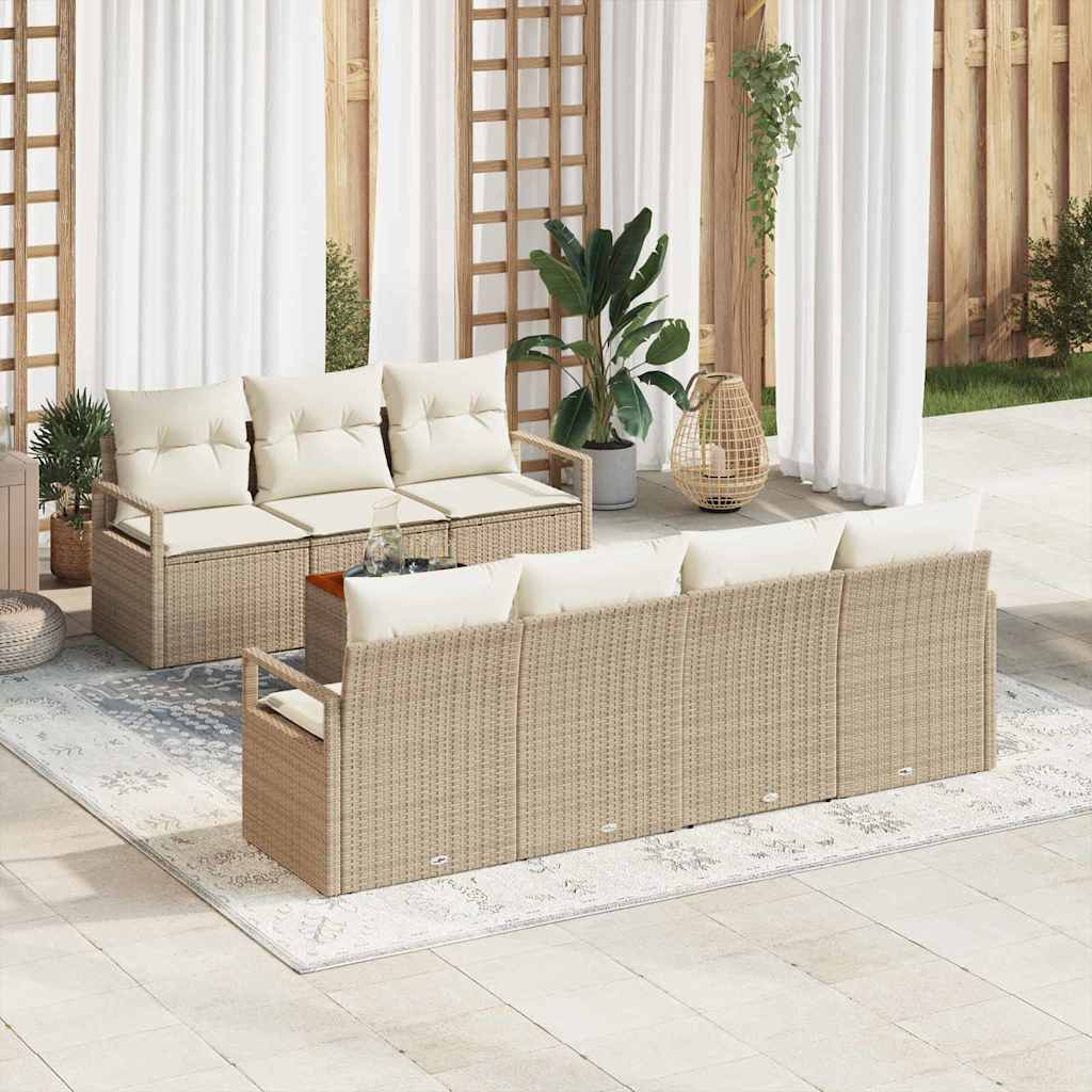 Set Divano da Giardino 8 pcs Beige e Crema polyrattan