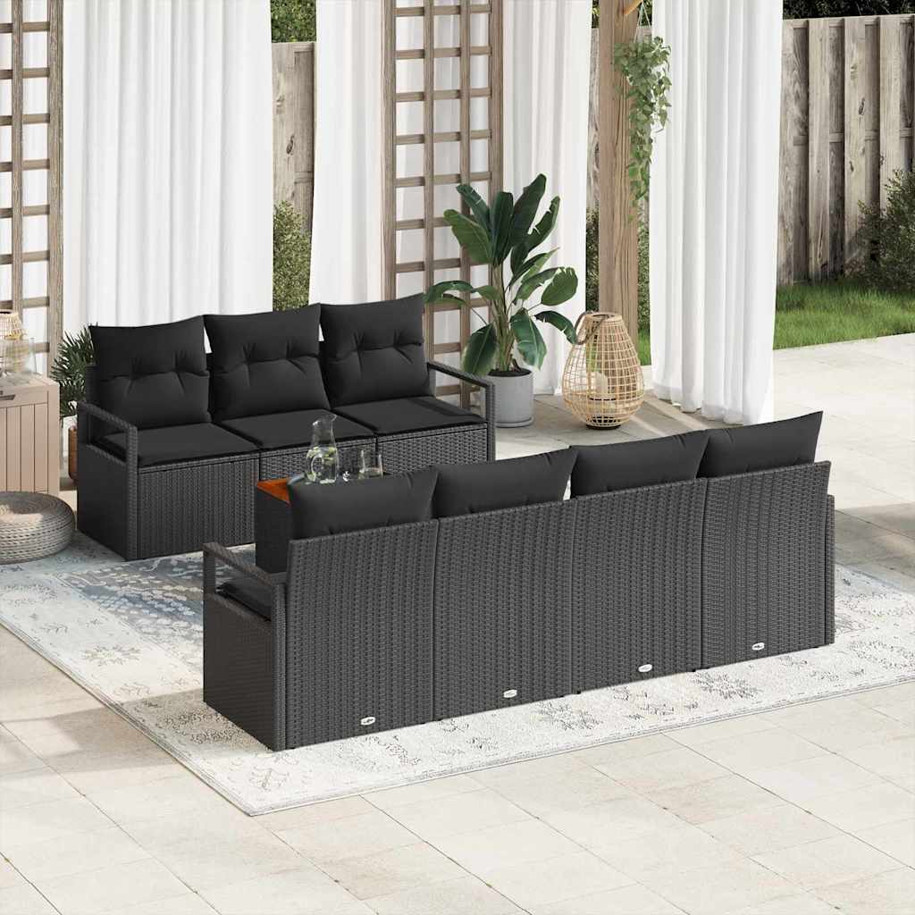 Set Divano da Giardino con archiviazione 8 pcs Nero polyrattan