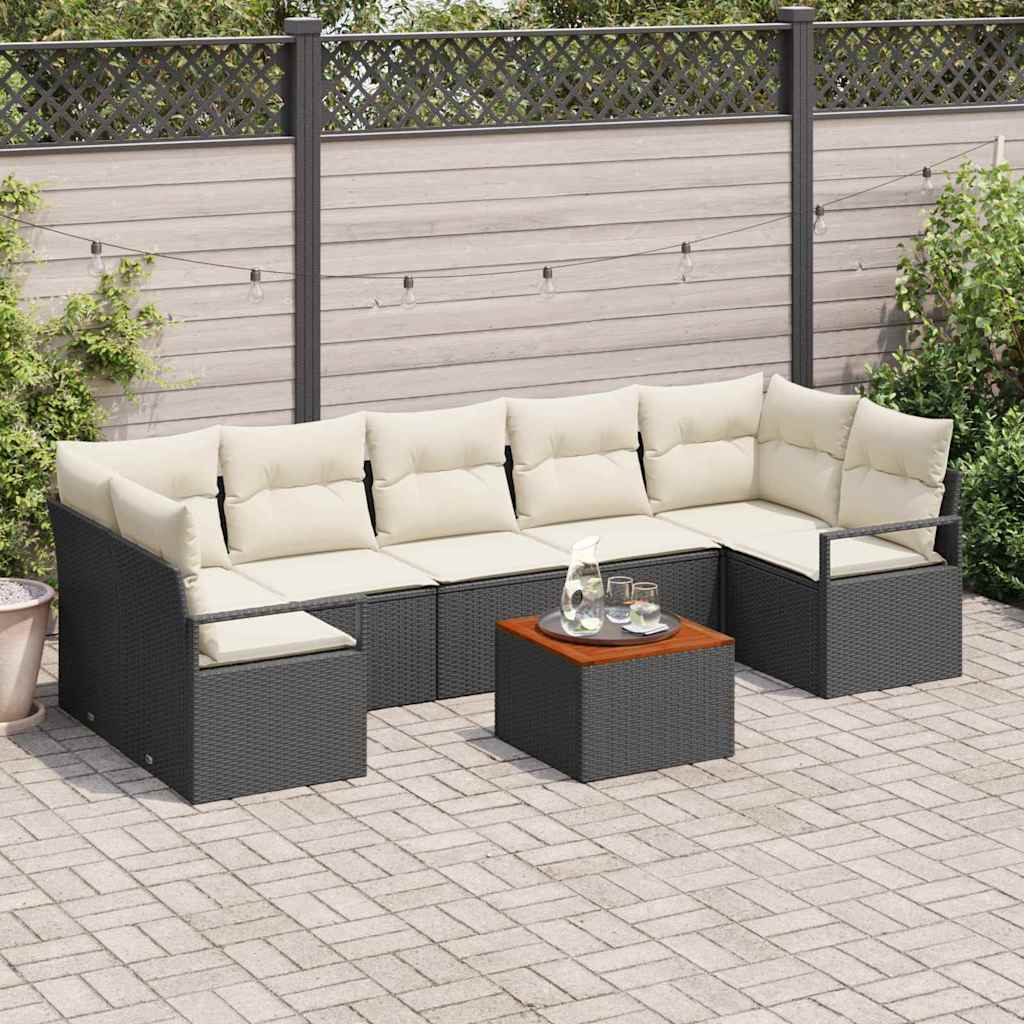 Set Divano da Giardino 8 pcs Nero e Crema polyrattan