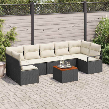 Set Divano da Giardino 8 pcs Nero e Crema polyrattan