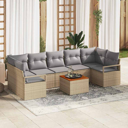 Set Divano da Giardino 8 pcs Beige e Grigio Chiaro polyrattan