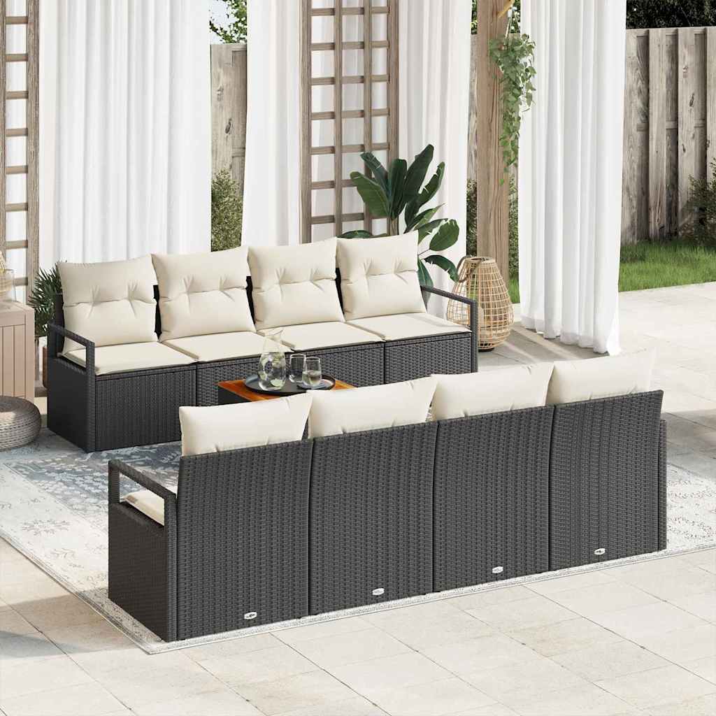 Set Divano da Giardino 9 pcs Nero e Crema polyrattan