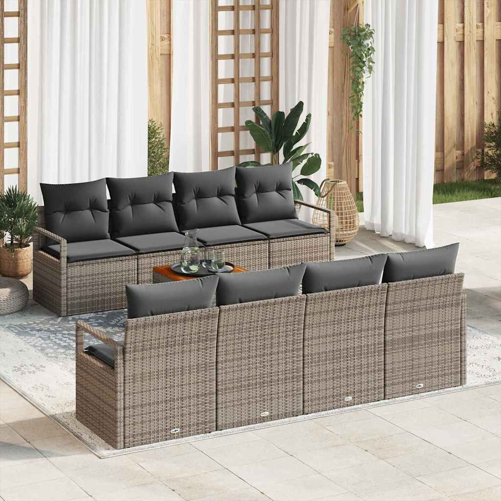 Set Divano da Giardino 9 pcs Grigio polyrattan