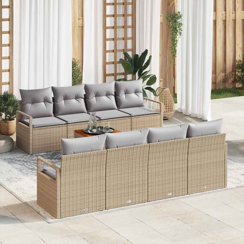 Set Divano da Giardino 9 pcs beige e grigio chiaro polyrattan