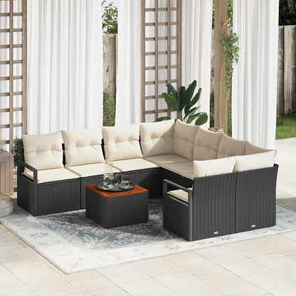 Set Divano da Giardino 9 pcs Nero e Crema polyrattan