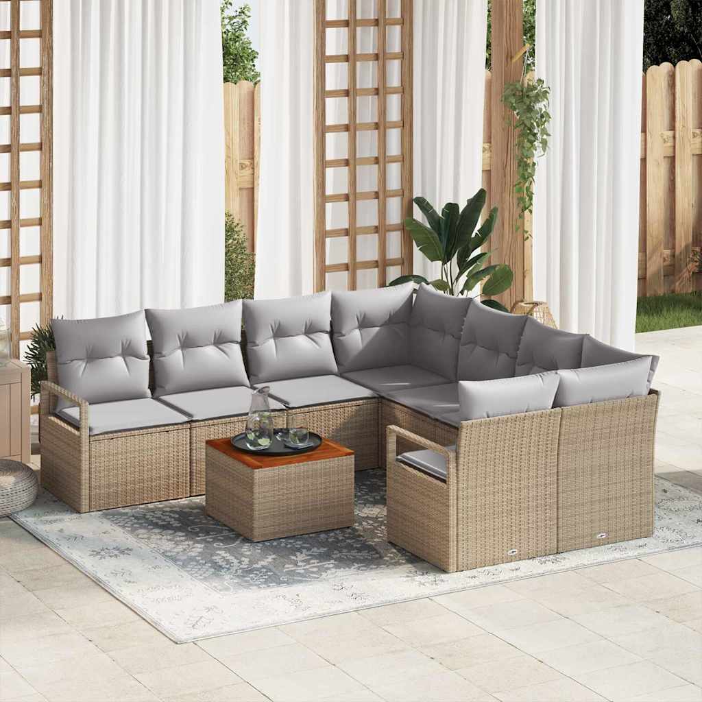 Set Divano da Giardino 9 pcs beige e grigio chiaro polyrattan