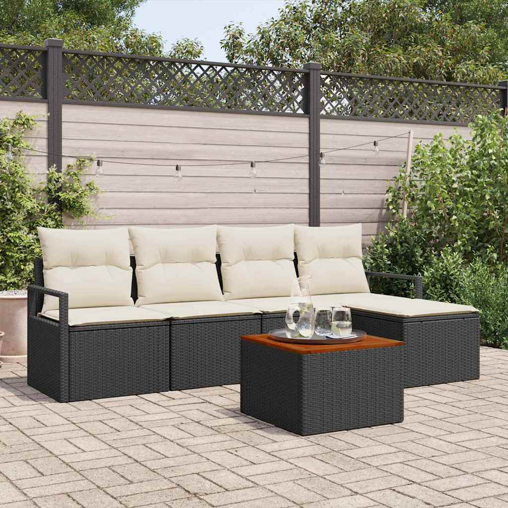 Set Divano da Giardino 6 pcs Nero e Crema polyrattan