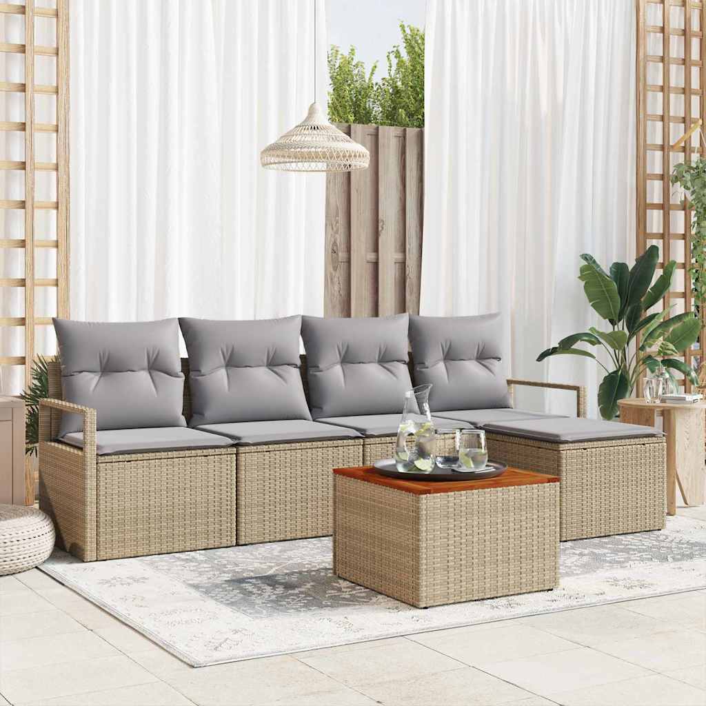 Set Divano da Giardino 6 pcs Beige e grigio chiaro polyrattan