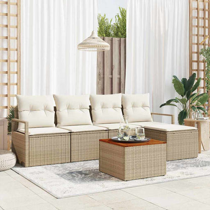 Set Divano da Giardino 6 pcs Beige e Crema polyrattan