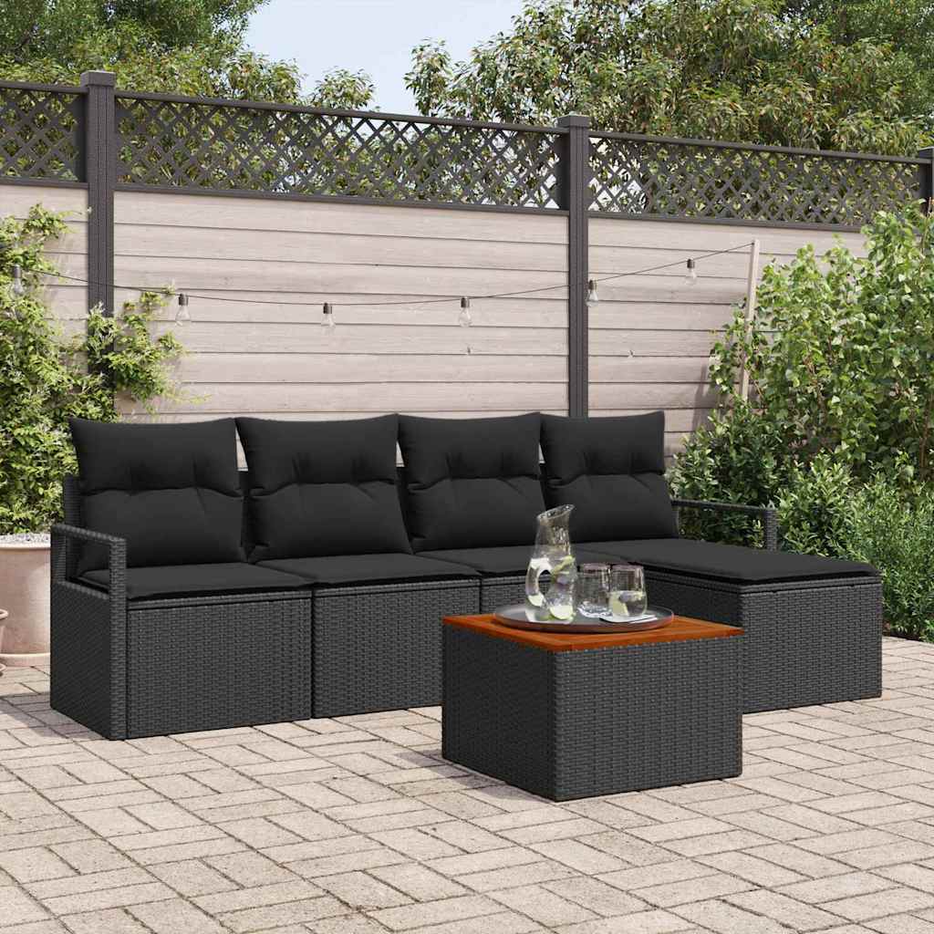 Set Divano da Giardino con archiviazione 6 pcs Nero polyrattan