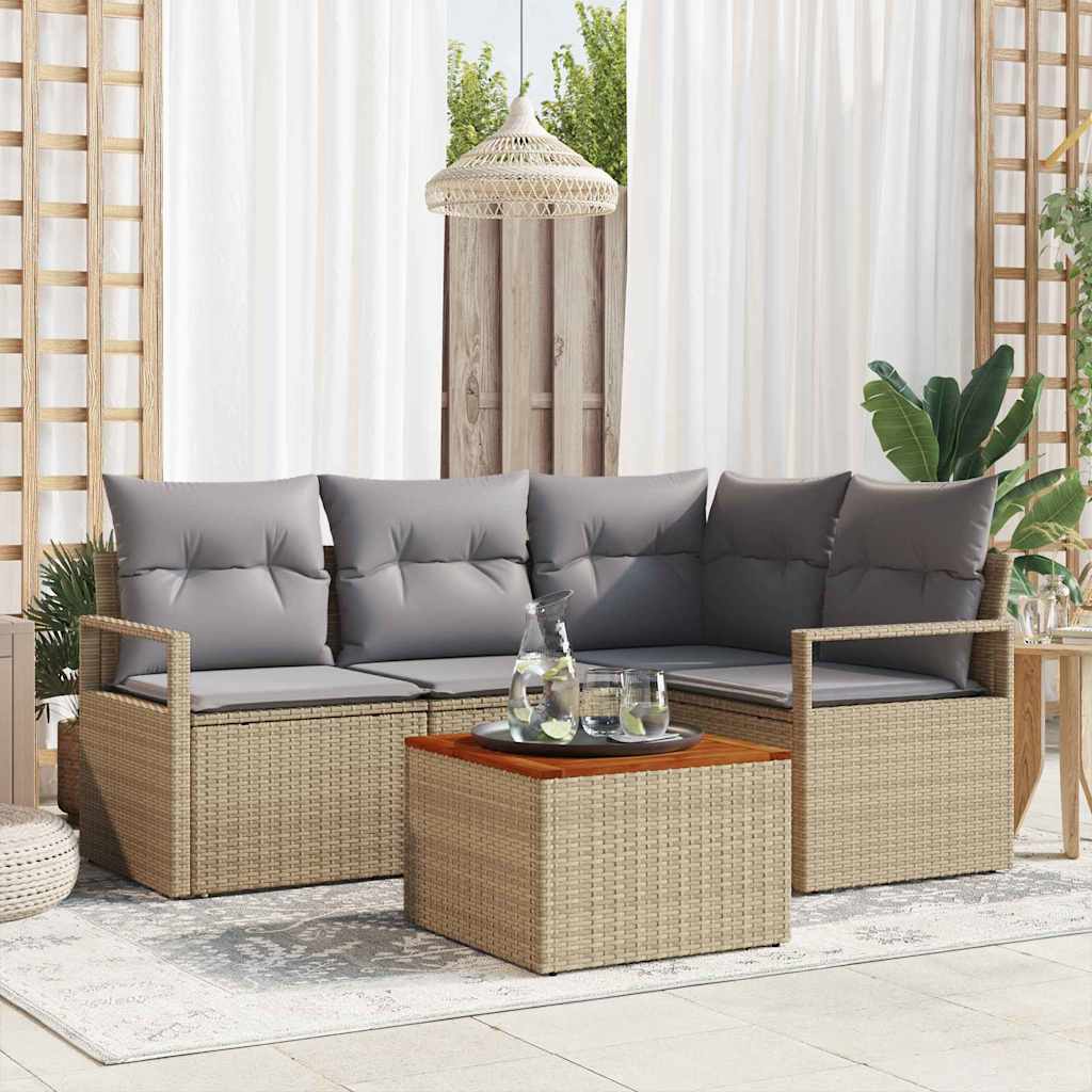 Set Divano da Giardino 5 pcs Beige e grigio chiaro polyrattan