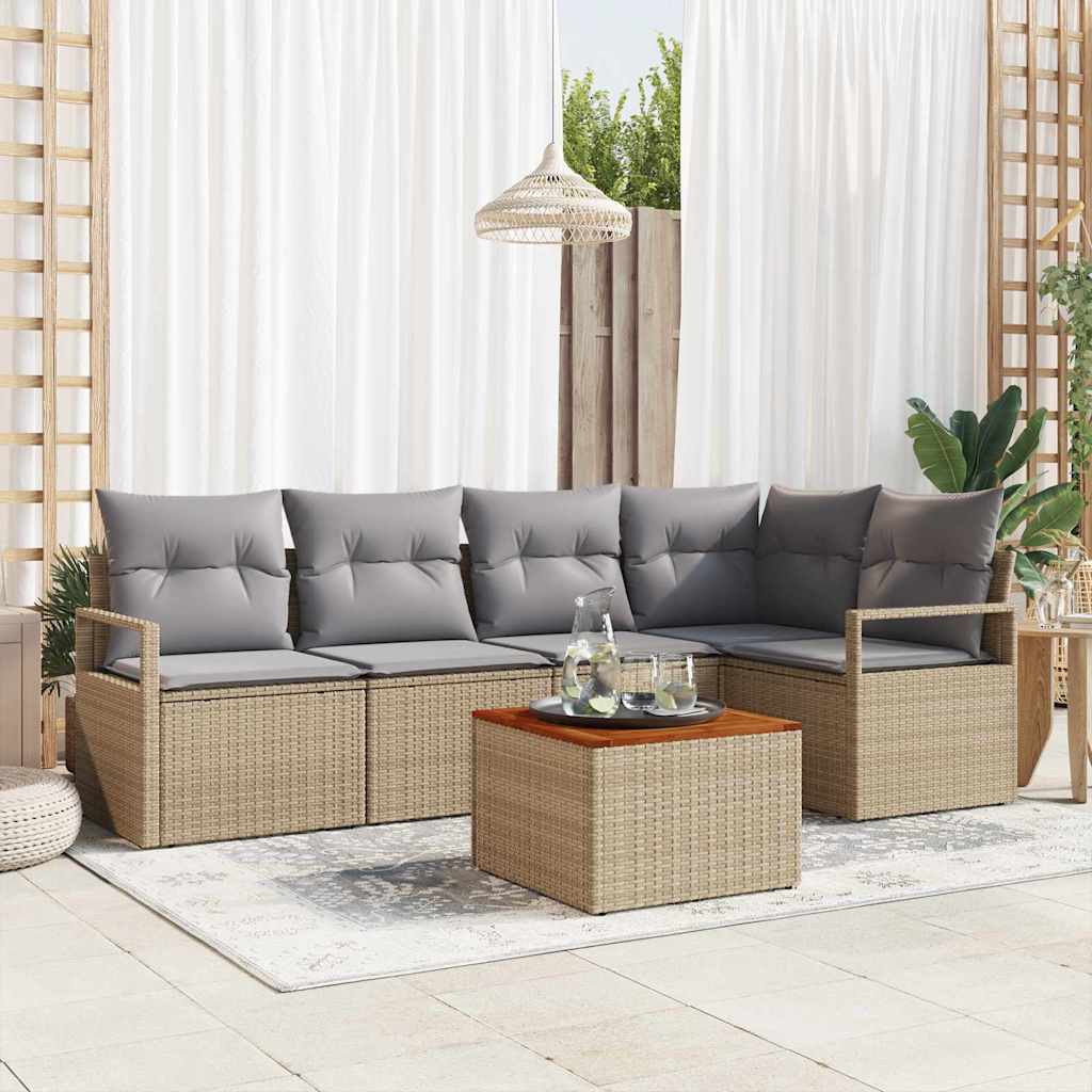Set Divano da Giardino 6 pcs Beige e grigio chiaro polyrattan