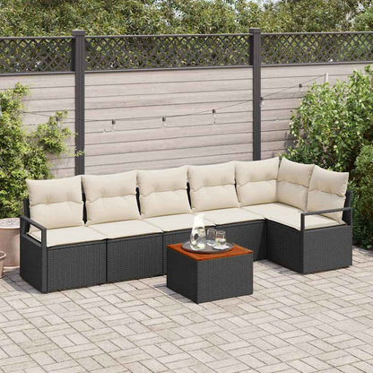 Set Divano da Giardino 7 pcs Nero e Crema polyrattan