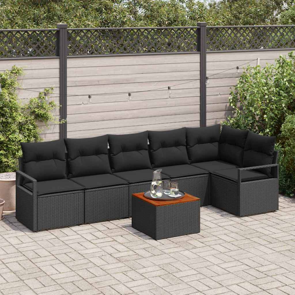 Set Divano da Giardino con archiviazione 7 pcs Nero polyrattan
