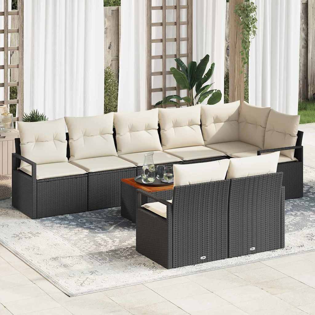 Set Divano da Giardino 9 pcs Nero e Crema polyrattan