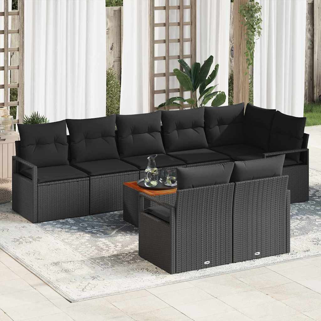 Set Divano da Giardino con archiviazione 9 pcs Nero polyrattan