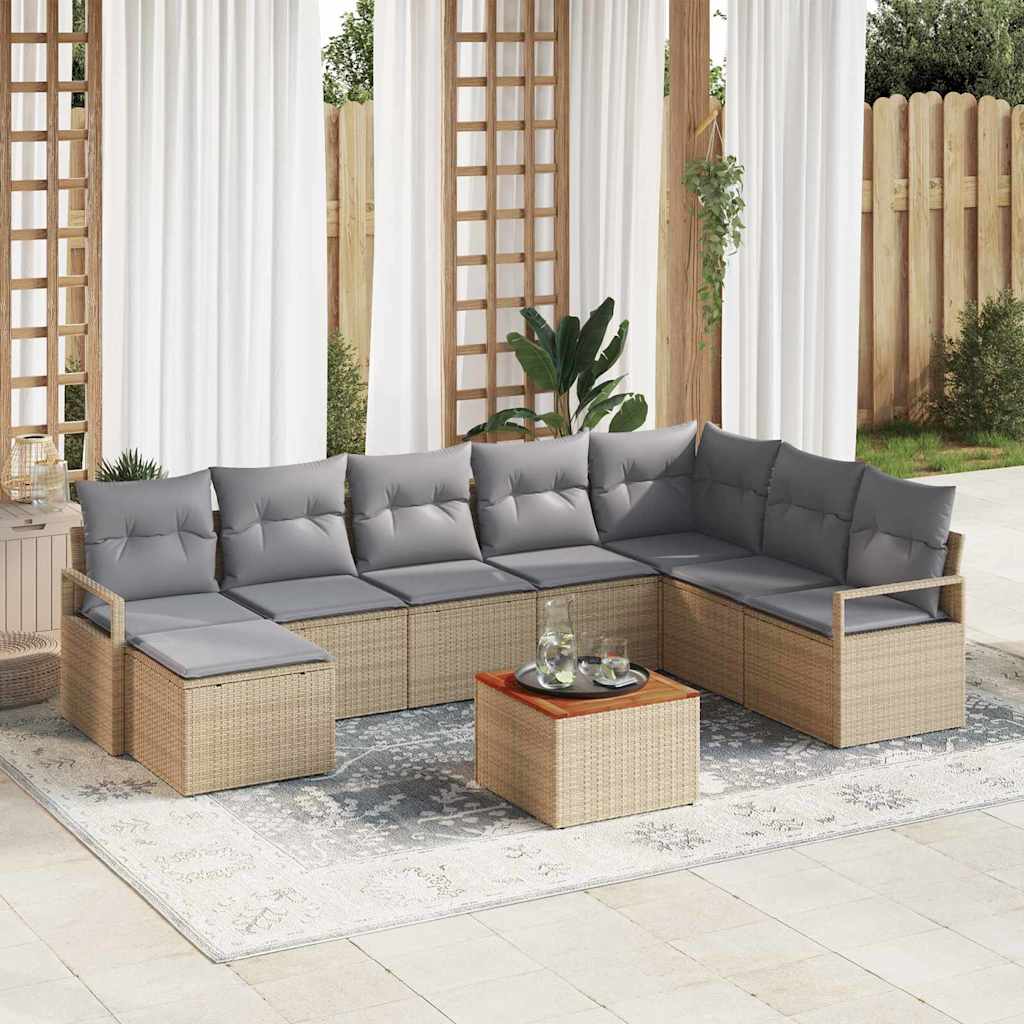 Set Divano da Giardino 8 pcs Beige e Grigio Chiaro polyrattan