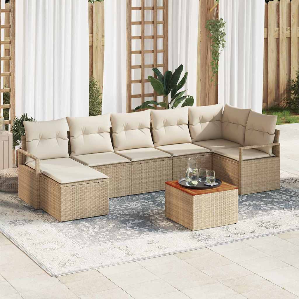 Set Divano da Giardino 8 pcs Beige e Crema polyrattan