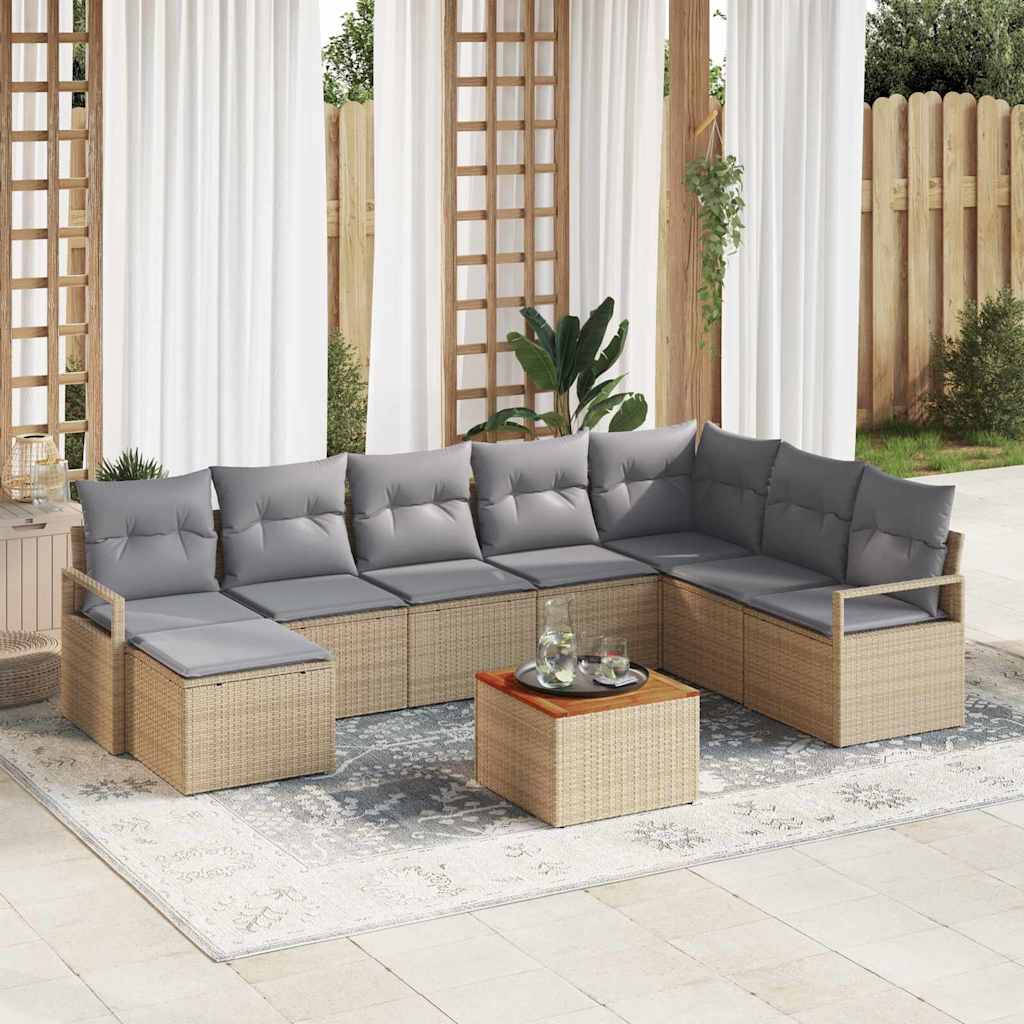 Set Divano da Giardino 9 pcs beige e grigio chiaro polyrattan