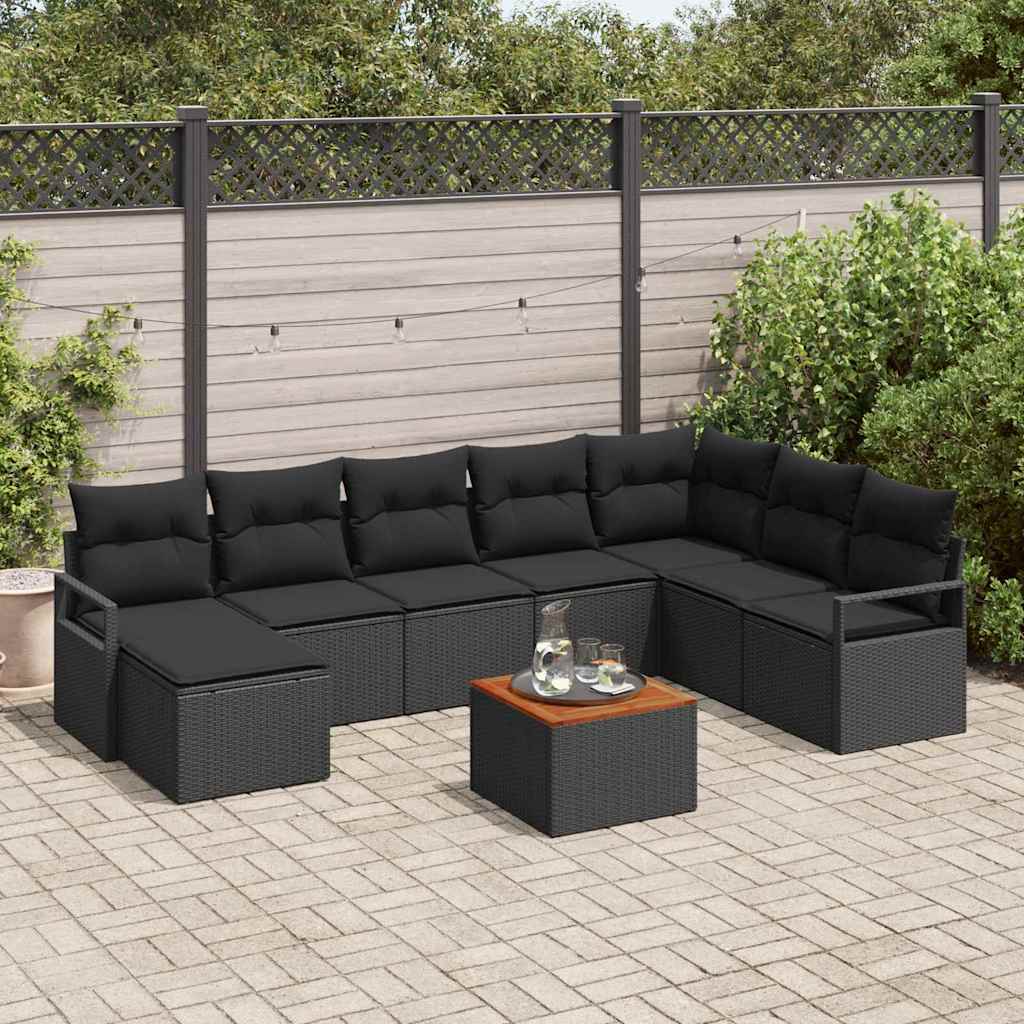 Set Divano da Giardino con archiviazione 9 pcs Nero polyrattan